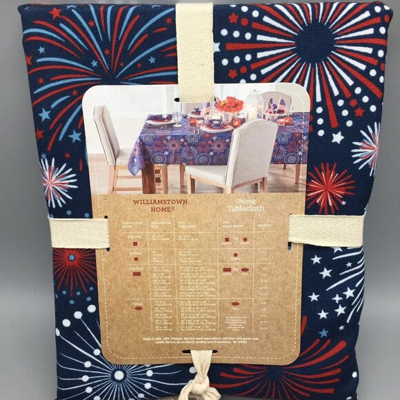 Williamstown 4th of July Fireworks Tablecloth 60x120 Easy Care Blue Red White - Picture 12 of 14